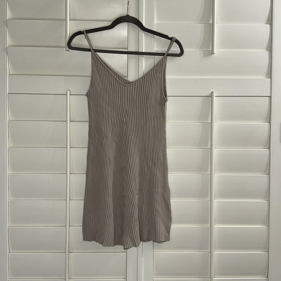 Miou Muse Ribbed Knitted Romper Gray - Picture 1 of 10